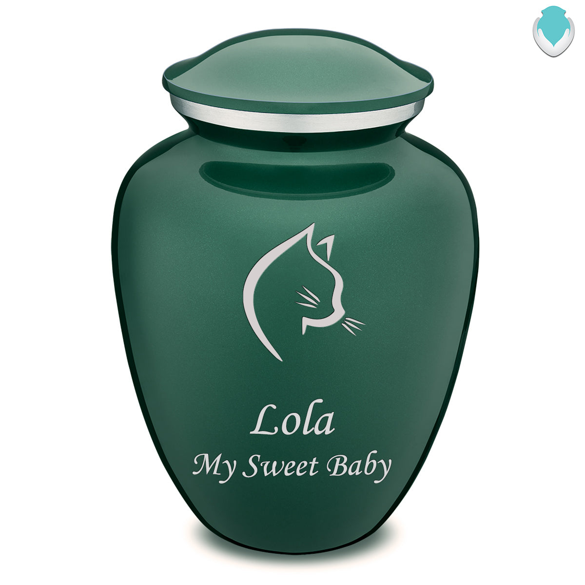 Large Embrace Green Cat Pet Cremation Urn