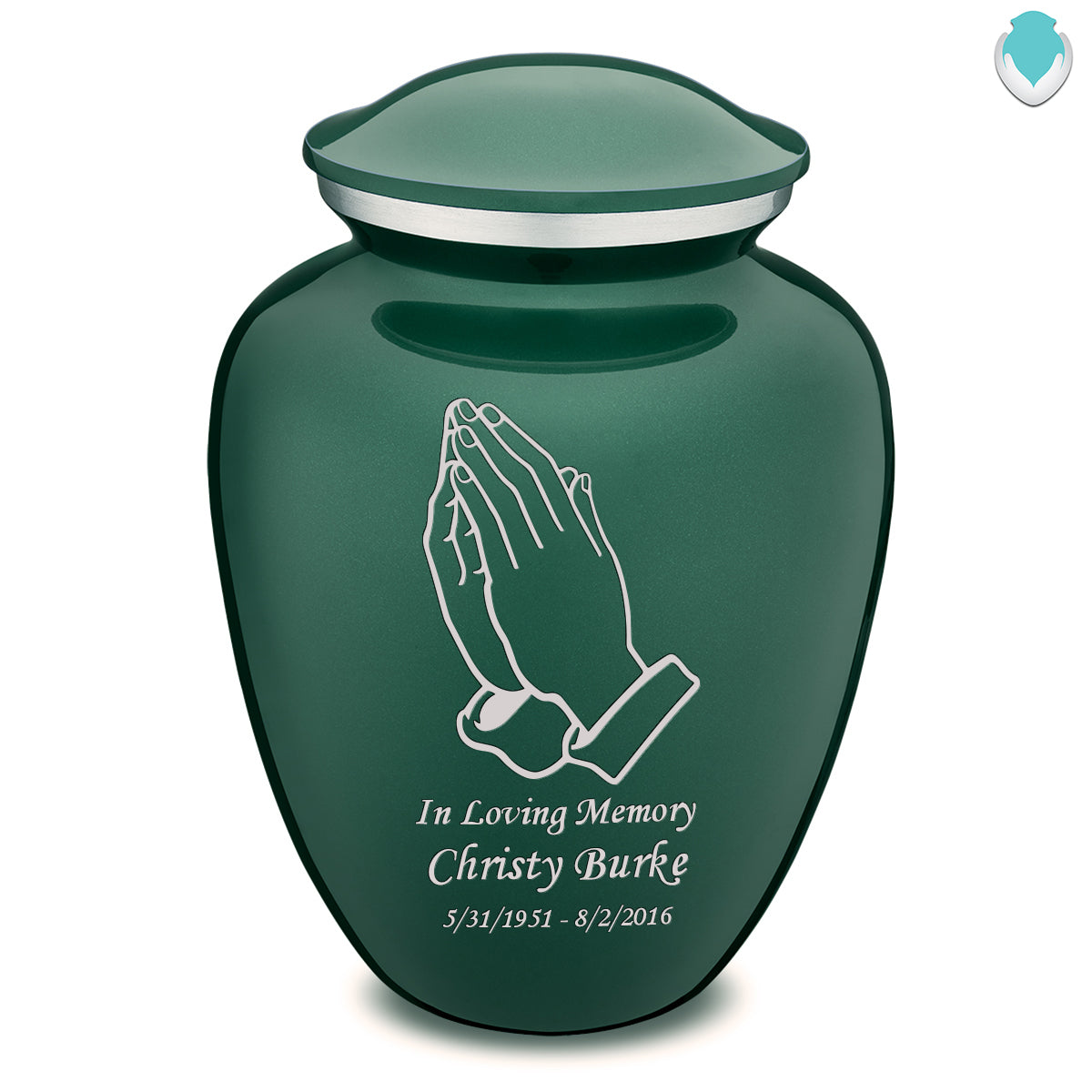 Adult Embrace Green Praying Hands Cremation Urn
