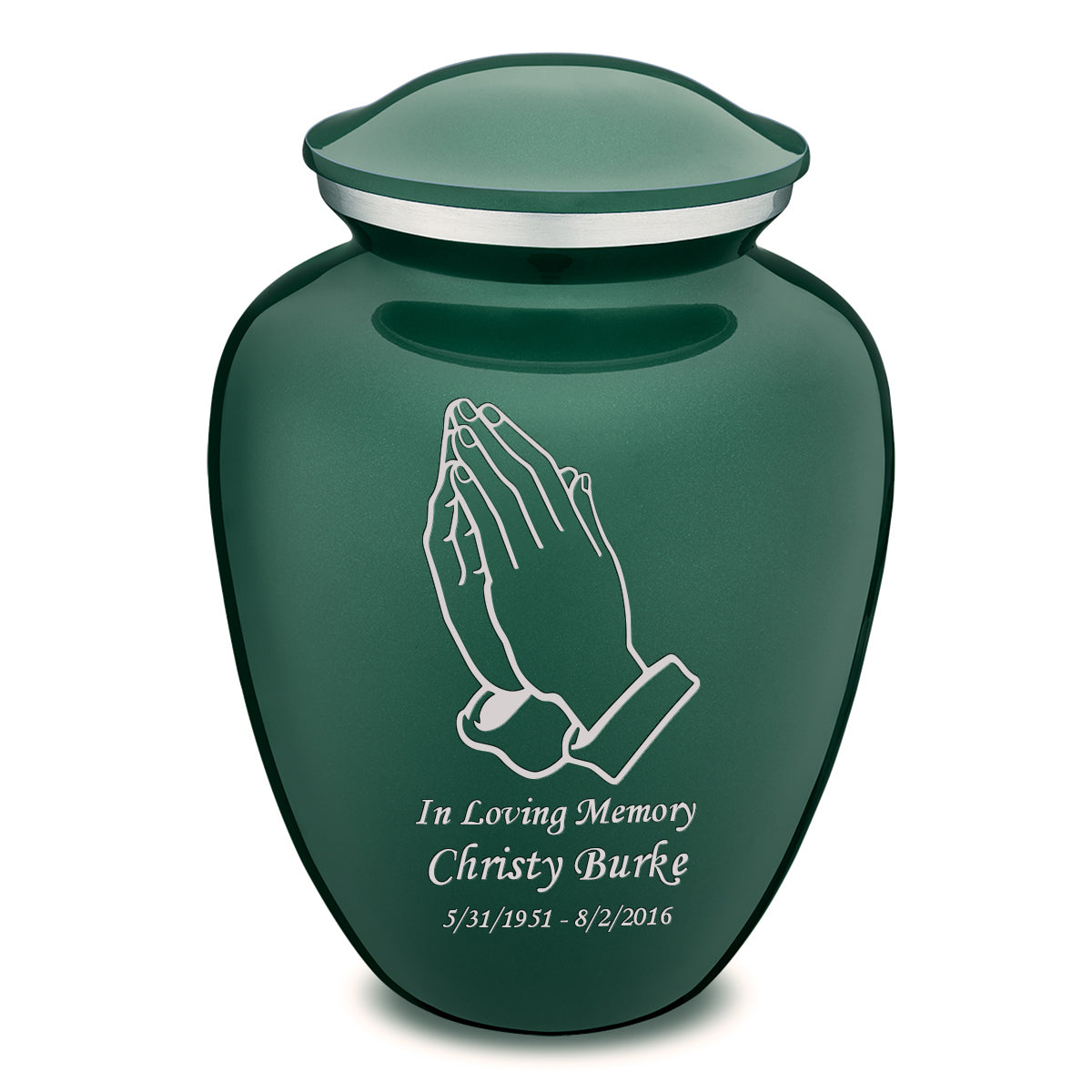 Adult Embrace Green Praying Hands Cremation Urn