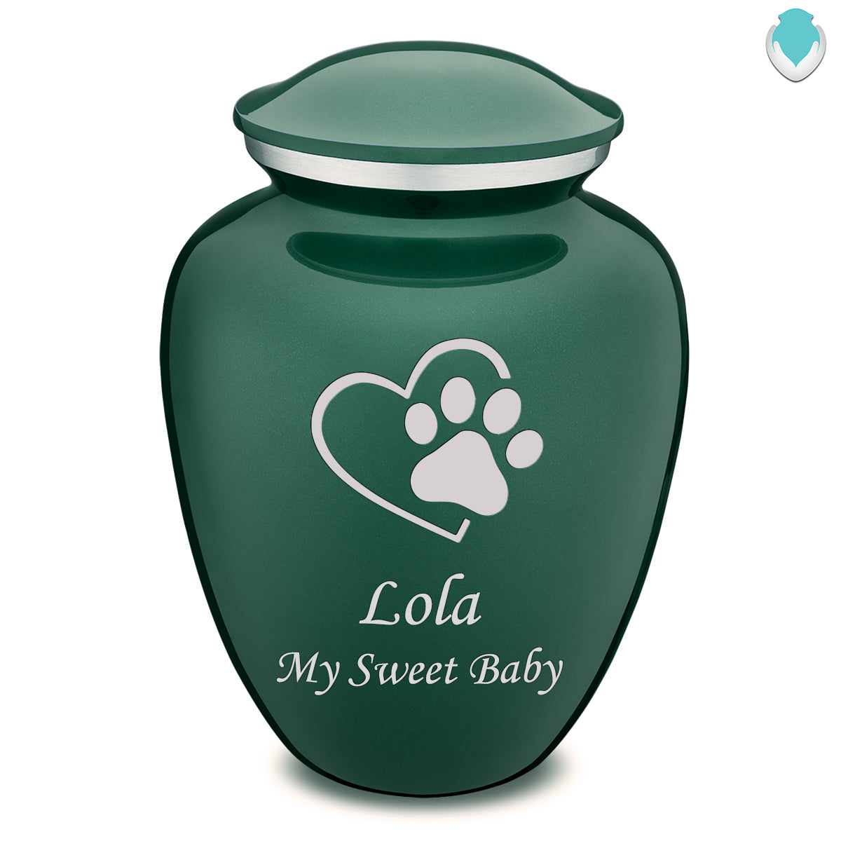 Large Embrace Green Single Paw Heart Pet Cremation Urn