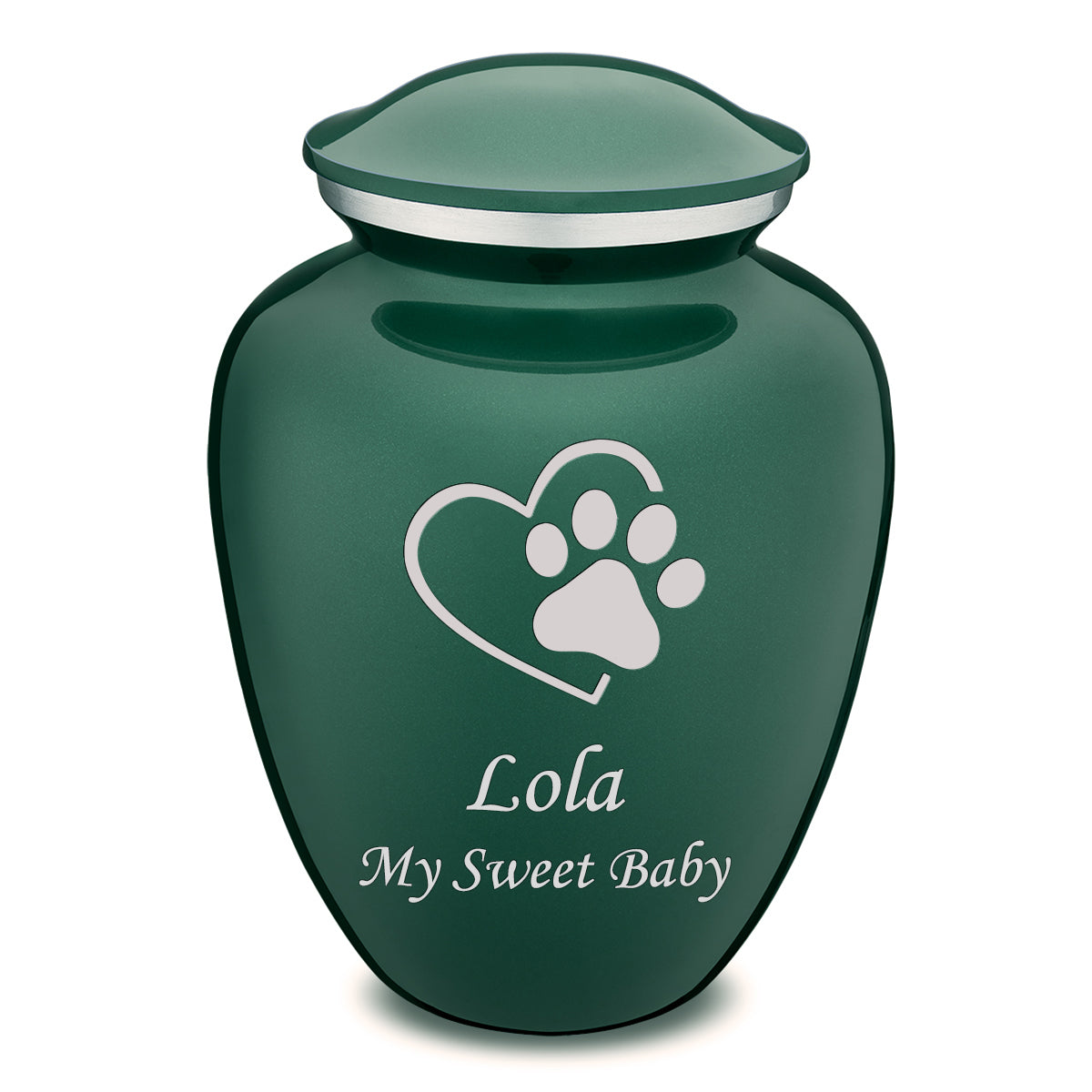 Large Embrace Green Single Paw Heart Pet Cremation Urn