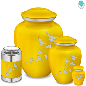 Medium Embrace Yellow Doves Cremation Urn