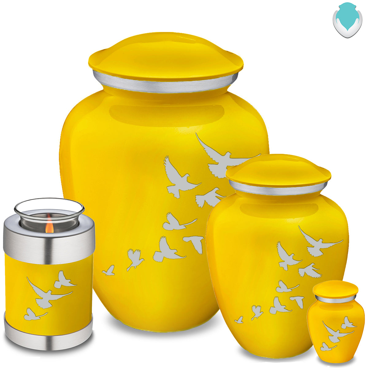 Candle Holder Embrace Yellow Doves Cremation Urn