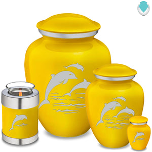 Candle Holder Embrace Yellow Dolphins Cremation Urn