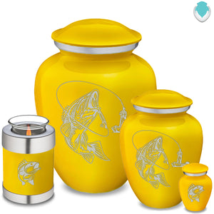 Medium Embrace Yellow Fishing Cremation Urn