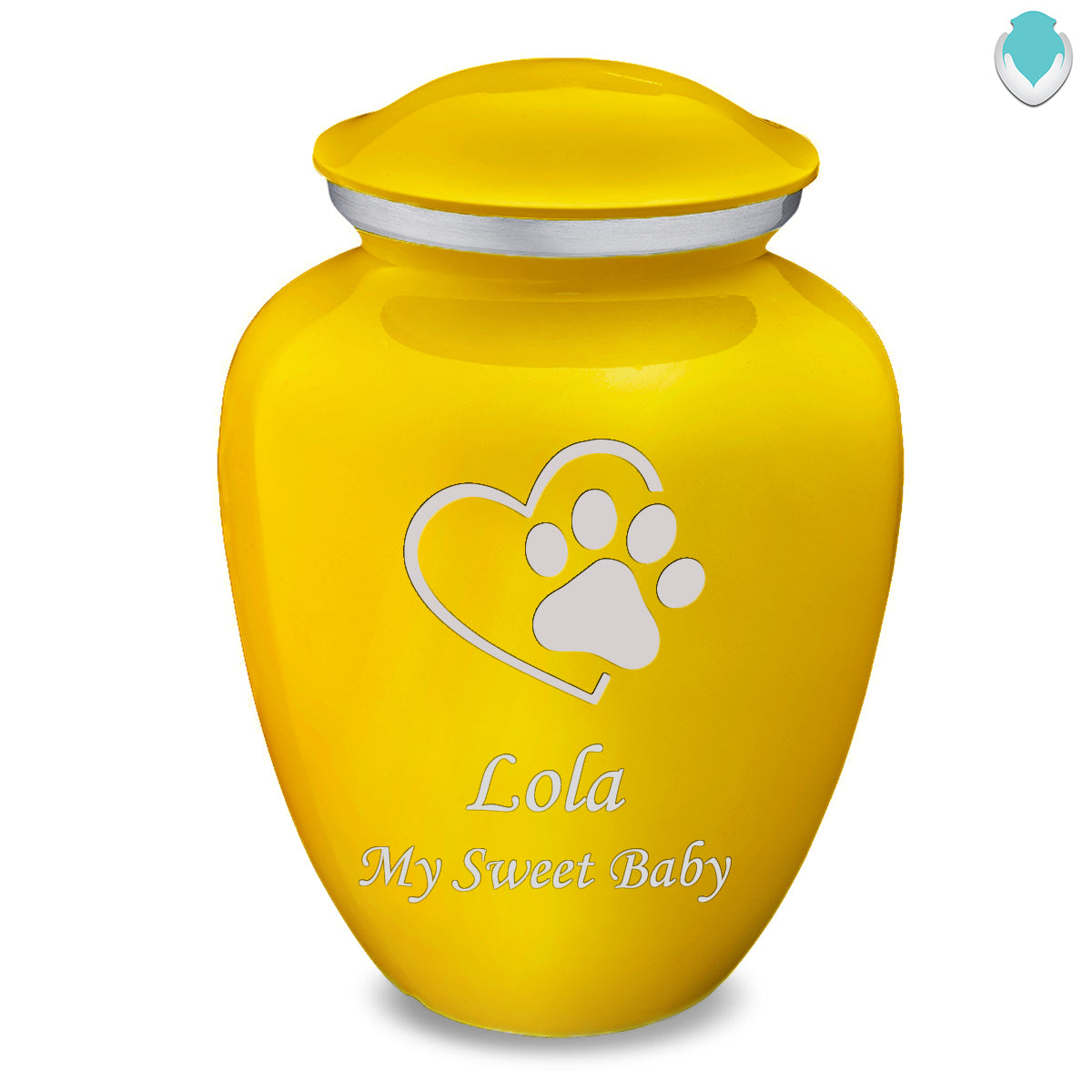 Large Embrace Yellow Single Paw Heart Pet Cremation Urn