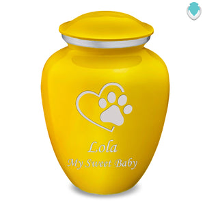Large Embrace Yellow Single Paw Heart Pet Cremation Urn