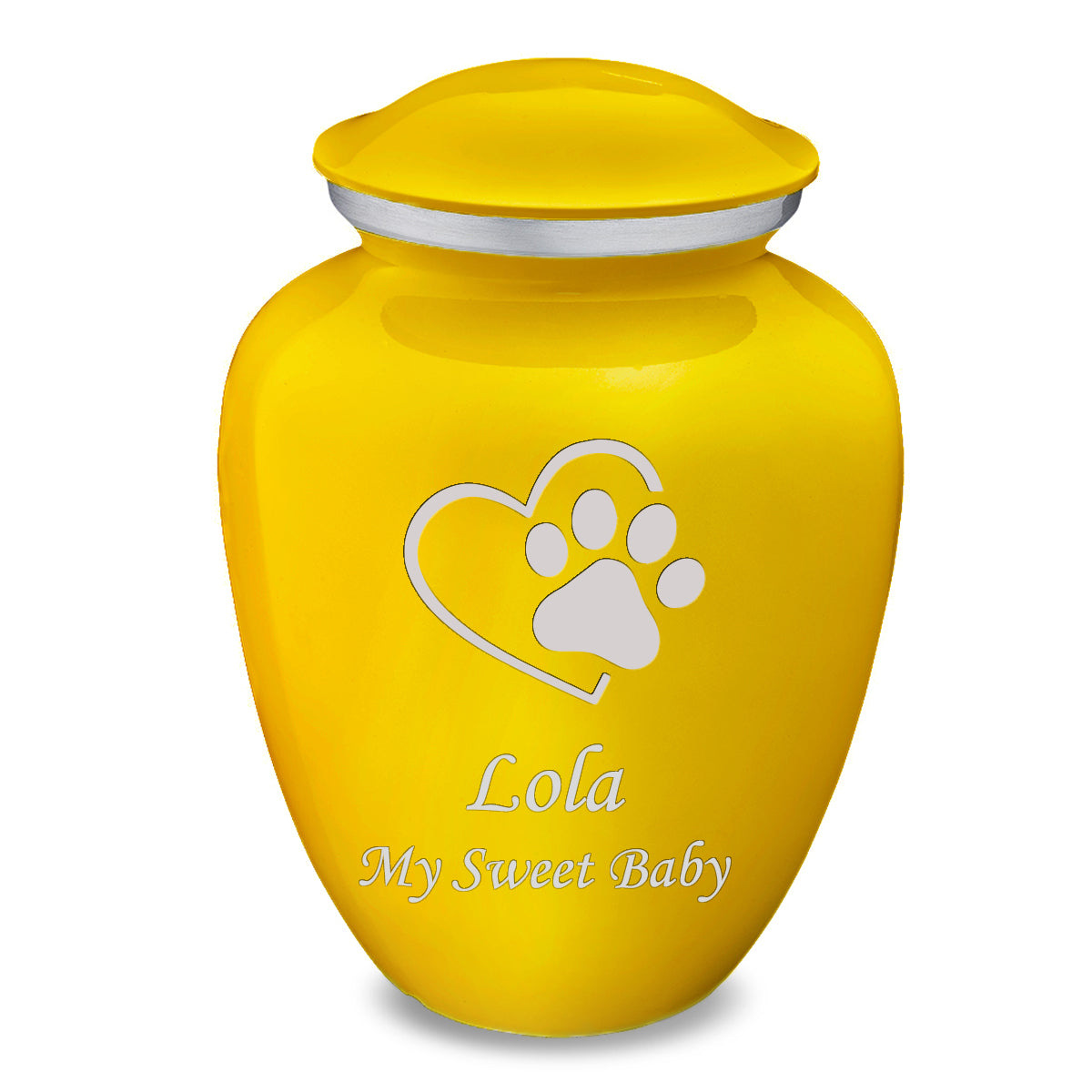Large Embrace Yellow Single Paw Heart Pet Cremation Urn