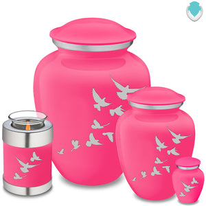 Medium Embrace Bright Pink Doves Cremation Urn