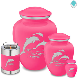Candle Holder Embrace Bright Pink Dolphins Cremation Urn