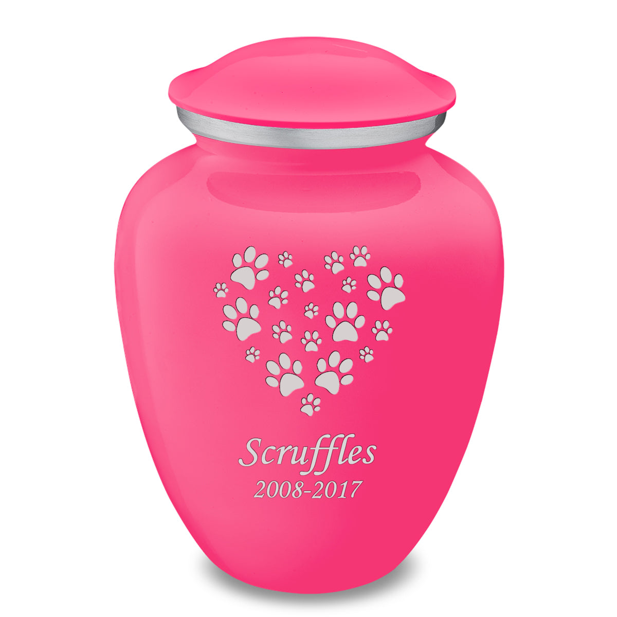 Large Embrace Bright Pink Heart Paws Pet Cremation Urn