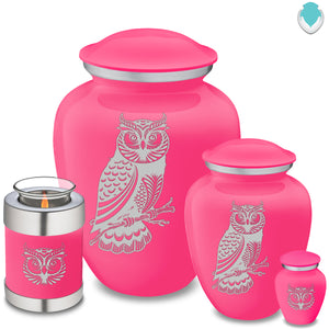 Candle Holder Embrace Bright Pink Owl Cremation Urn