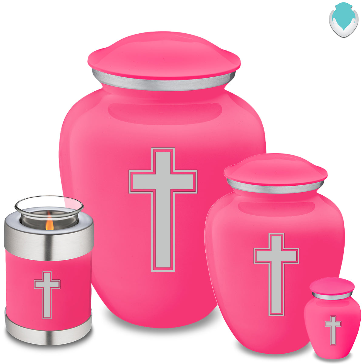 Candle Holder Embrace Bright Pink Simple Cross Cremation Urn