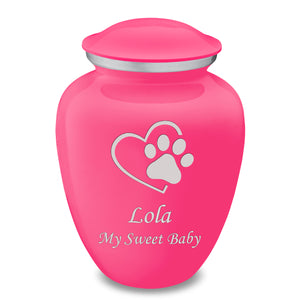 Large Embrace Bright Pink Single Paw Heart Pet Cremation Urn