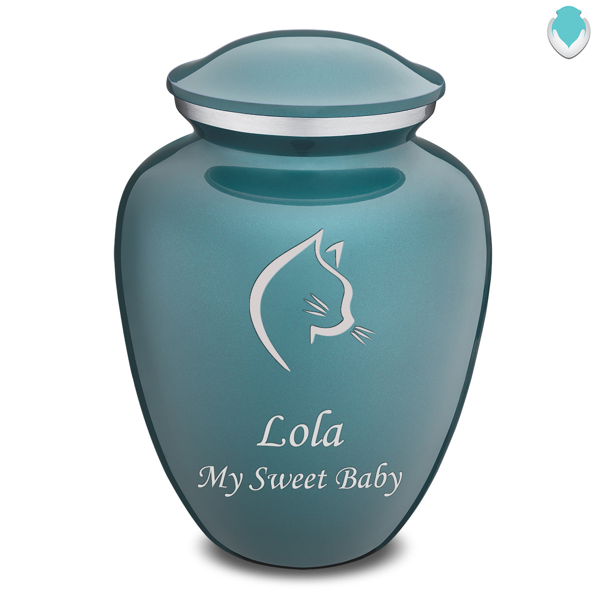 Large Embrace Teal Cat Pet Cremation Urn