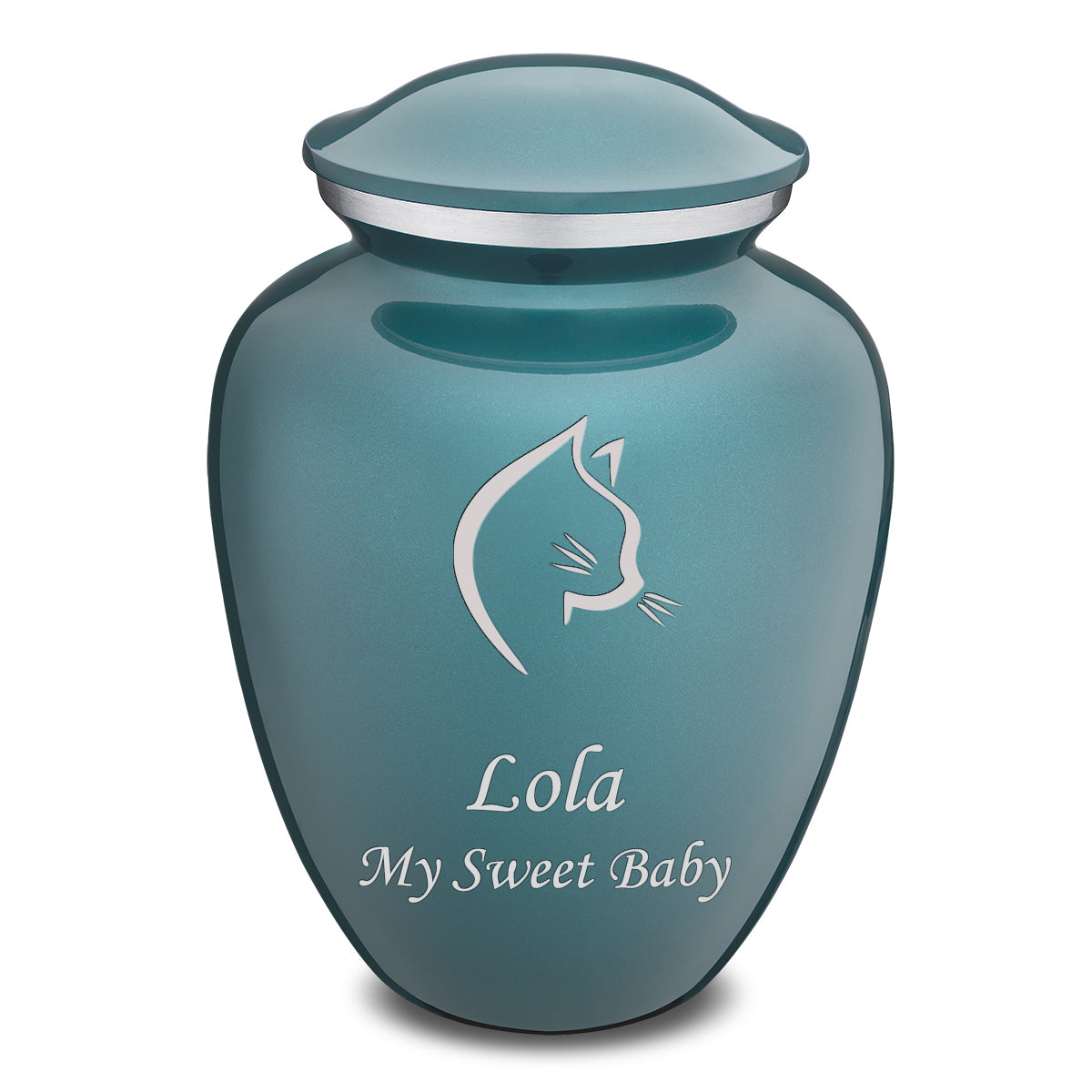 Large Embrace Teal Cat Pet Cremation Urn
