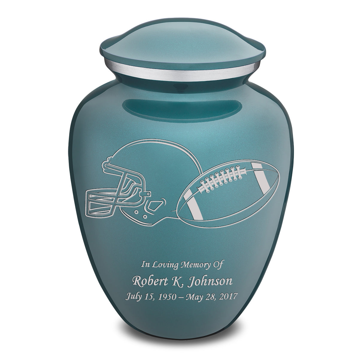 Adult Embrace Teal Football Cremation Urn