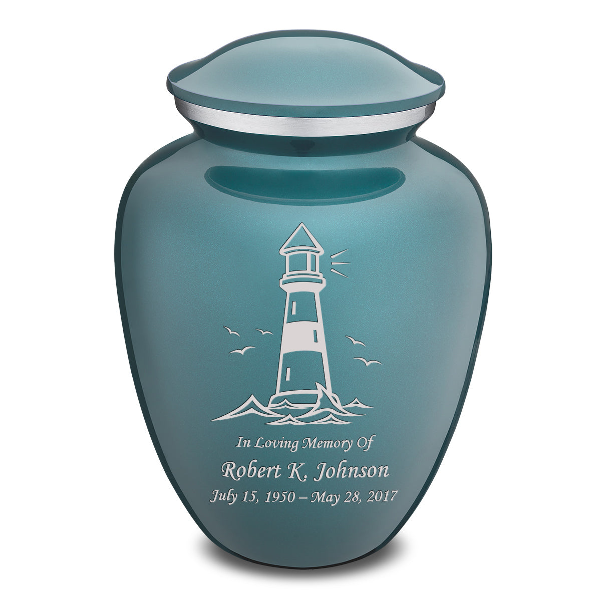 Adult Embrace Teal Lighthouse Cremation Urn