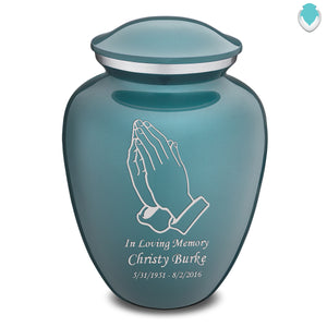 Adult Embrace Teal Praying Hands Cremation Urn
