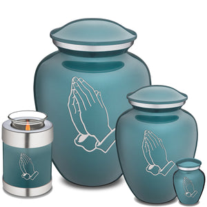 Medium Embrace Teal Praying Hands Cremation Urn