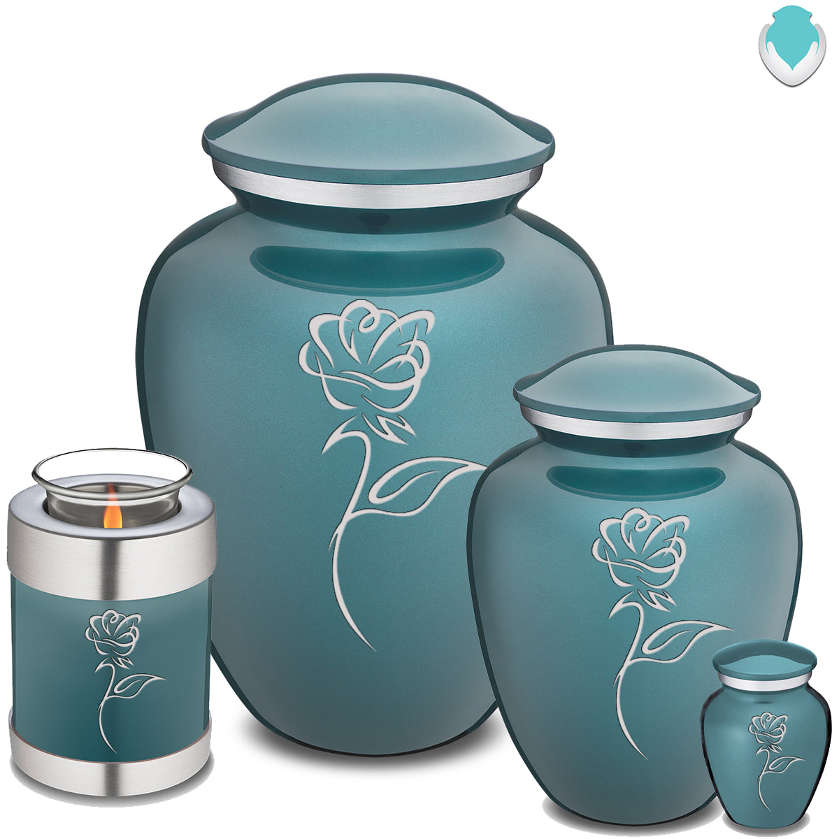 Candle Holder Embrace Teal Rose Cremation Urn