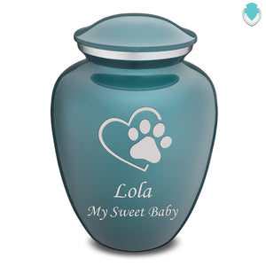 Large Embrace Teal Single Paw Heart Pet Cremation Urn