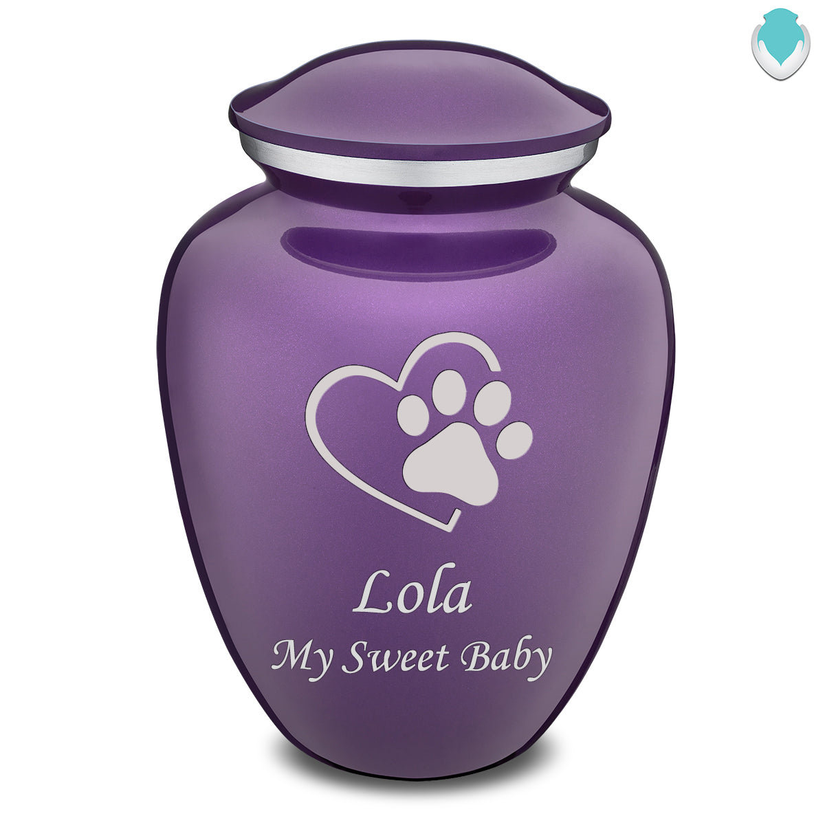 Large Embrace Purple Single Paw Heart Pet Cremation Urn