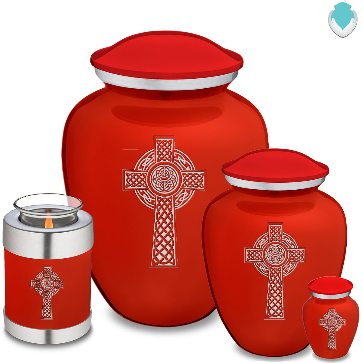 Medium Embrace Bright Red Celtic Cross Cremation Urn