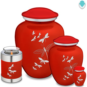Adult Embrace Bright Red Dragonflies Cremation Urn