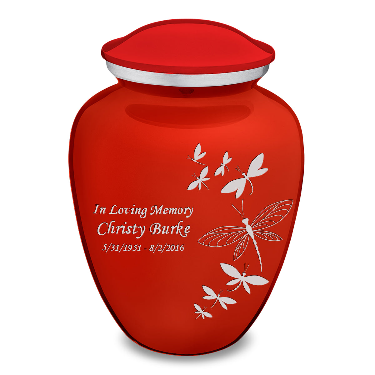 Adult Embrace Bright Red Dragonflies Cremation Urn