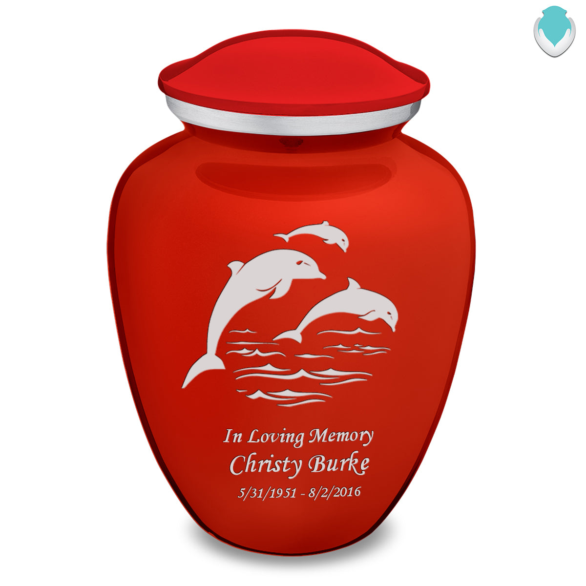Adult Embrace Bright Red Dolphins Cremation Urn