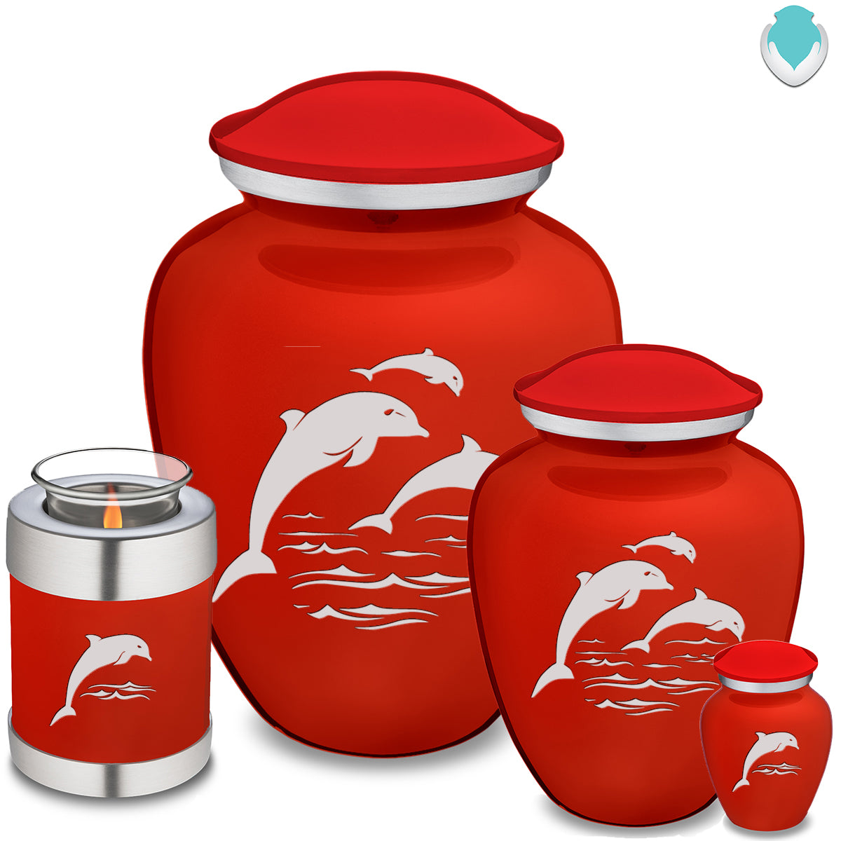 Medium Embrace Bright Red Dolphins Cremation Urn