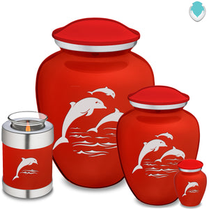 Candle Holder Embrace Bright Red Dolphins Cremation Urn