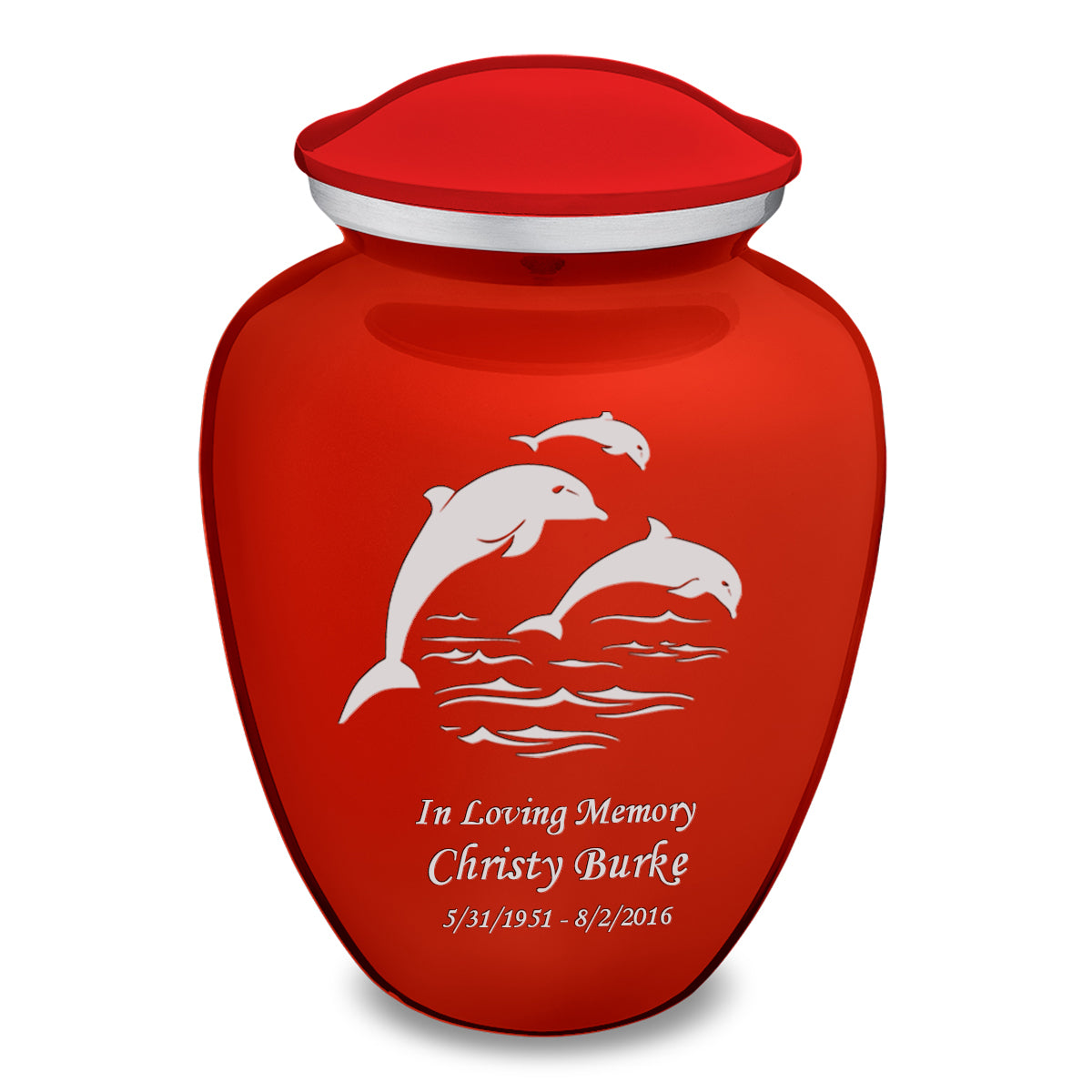 Adult Embrace Bright Red Dolphins Cremation Urn