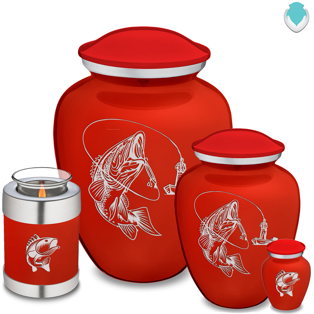 Medium Embrace Bright Red Fishing Cremation Urn