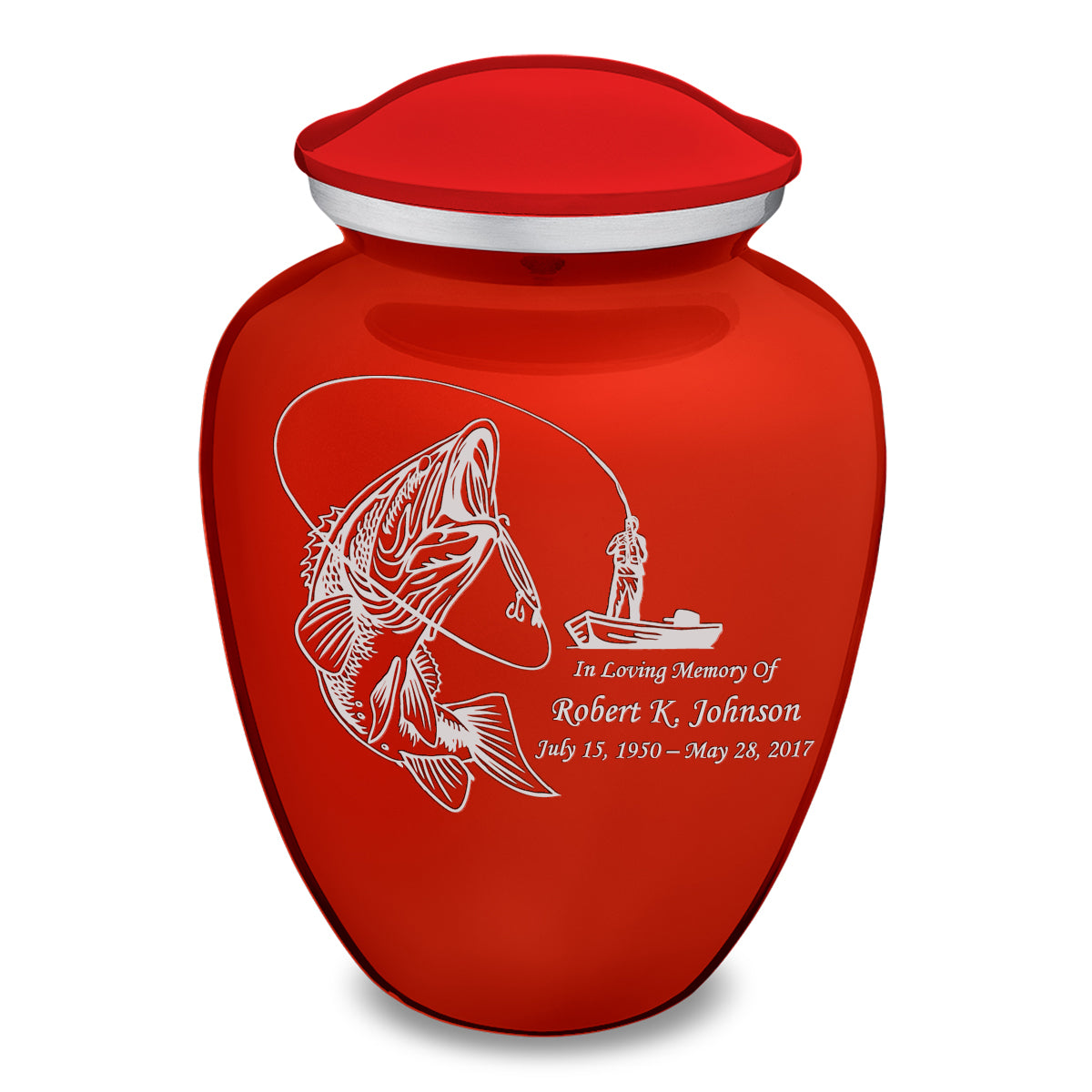Adult Embrace Bright Red Fishing Cremation Urn
