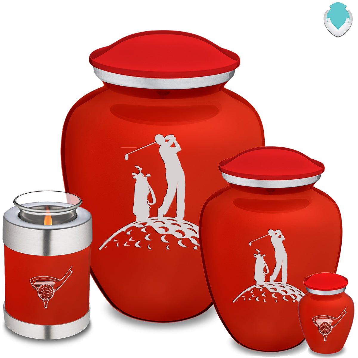 Medium Embrace Bright Red Golfer Cremation Urn