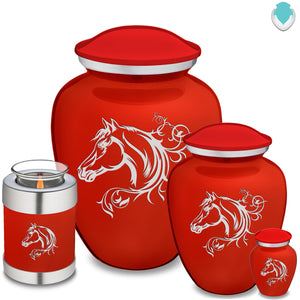 Candle Holder Embrace Bright Red Horse Cremation Urn
