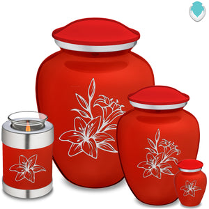 Medium Embrace Bright Red Lily Cremation Urn