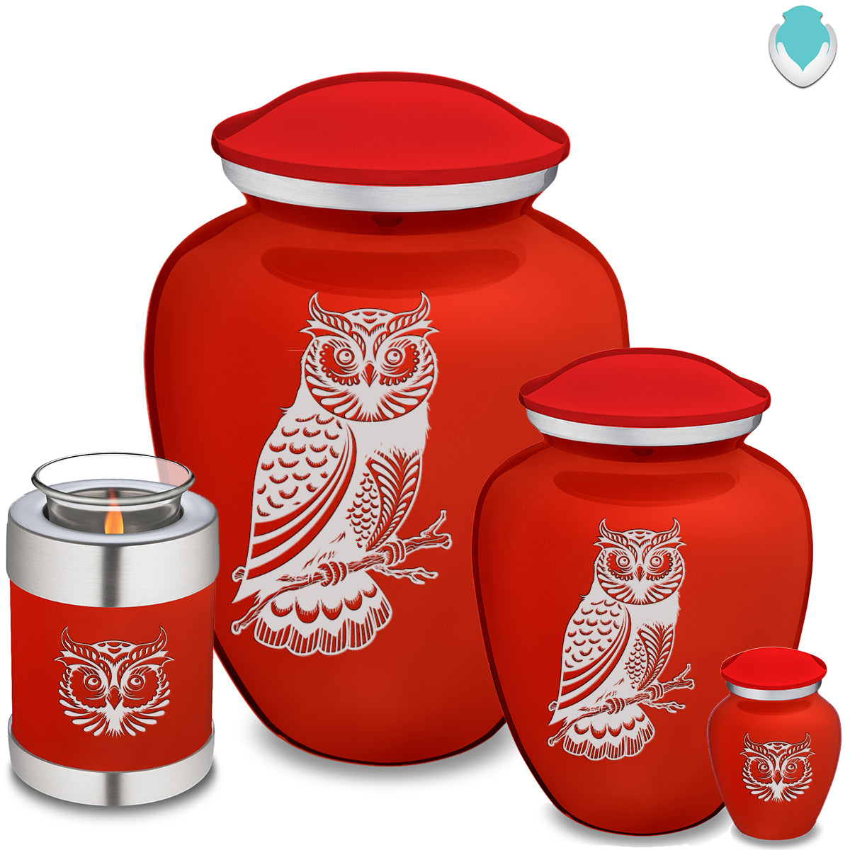 Candle Holder Embrace  Bright Red Owl Cremation Urn