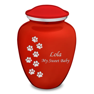 Large Embrace Bright Red Walking Paws Pet Cremation Urn