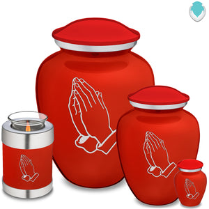 Medium Embrace Bright Red Praying Hands Cremation Urn