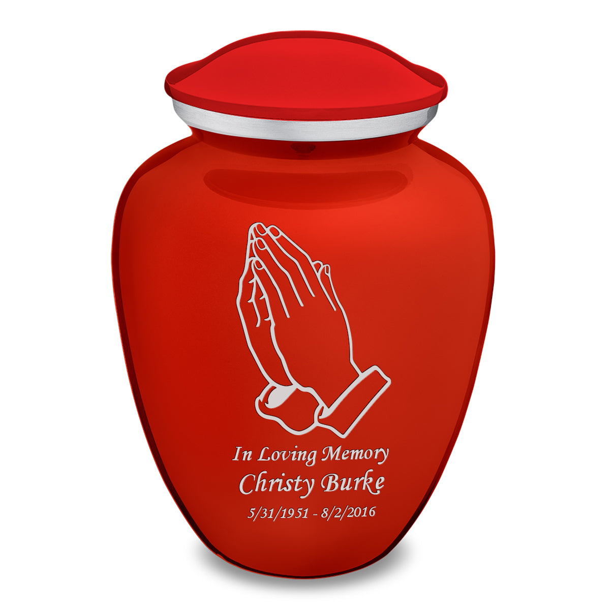 Adult Embrace Bright Red Praying Hands Cremation Urn