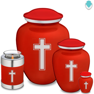 Keepsake Embrace Bright Red Simple Cross Cremation Urn