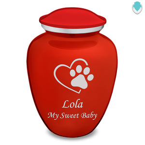 Large Embrace Bright Red Single Paw Heart Pet Cremation Urn