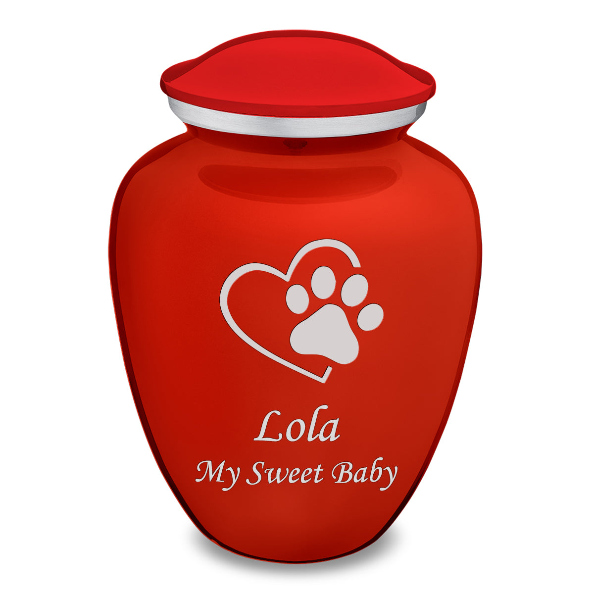 Large Embrace Bright Red Single Paw Heart Pet Cremation Urn
