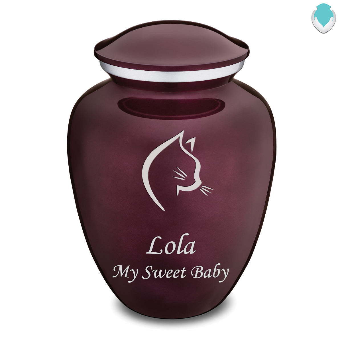 Large Embrace Cherry Purple Cat Pet Cremation Urn