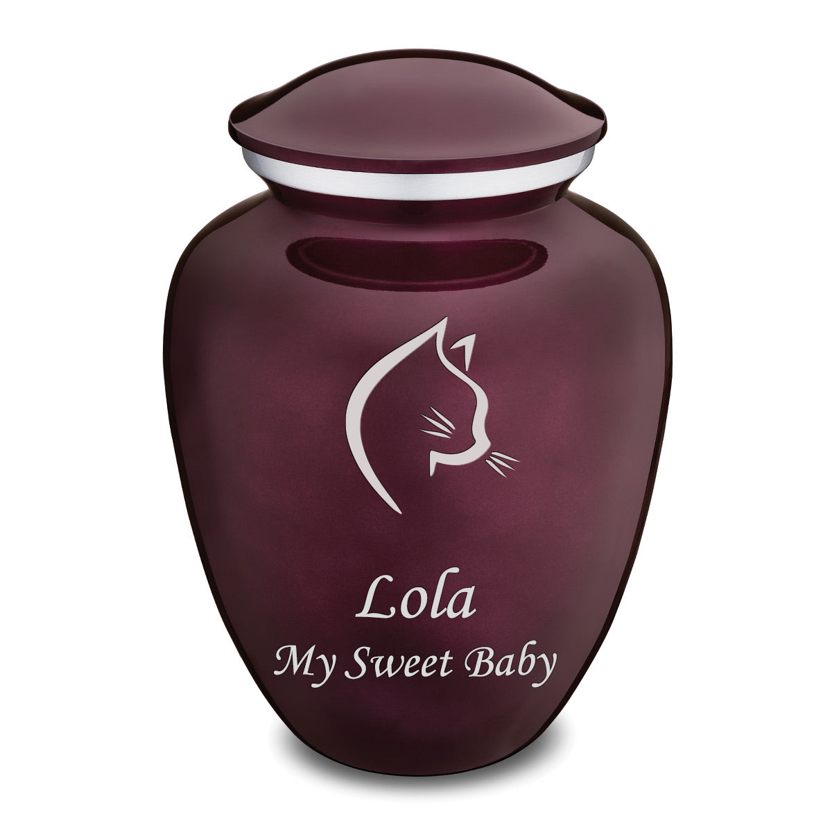 Large Embrace Cherry Purple Cat Pet Cremation Urn