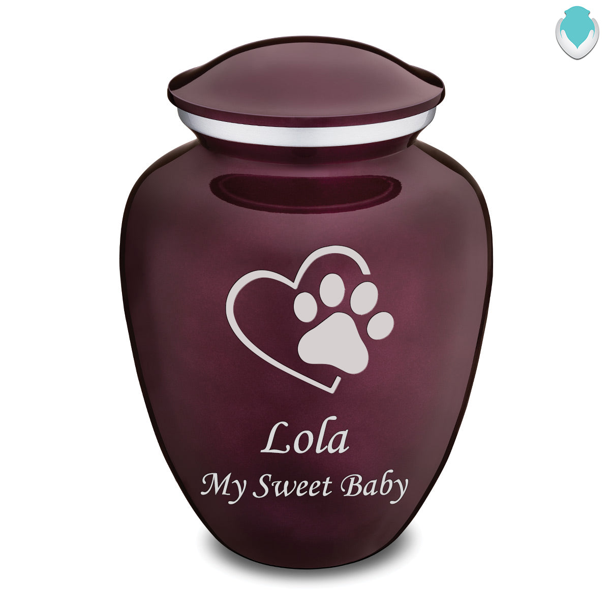 Large Embrace Cherry Purple Single Paw Heart Pet Cremation Urn