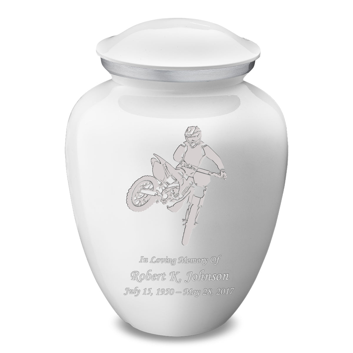 Adult Embrace White Dirt Bike Cremation Urn